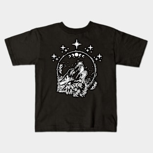 Celestial Moon Howling Wolf Kids T-Shirt